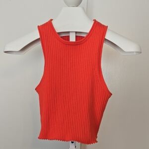 Vibrant Burnt Orange Hunter & Brown Sleeveless Ribbed Tank Top